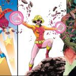 Split image of Power Girl, Terra and Poison Ivy